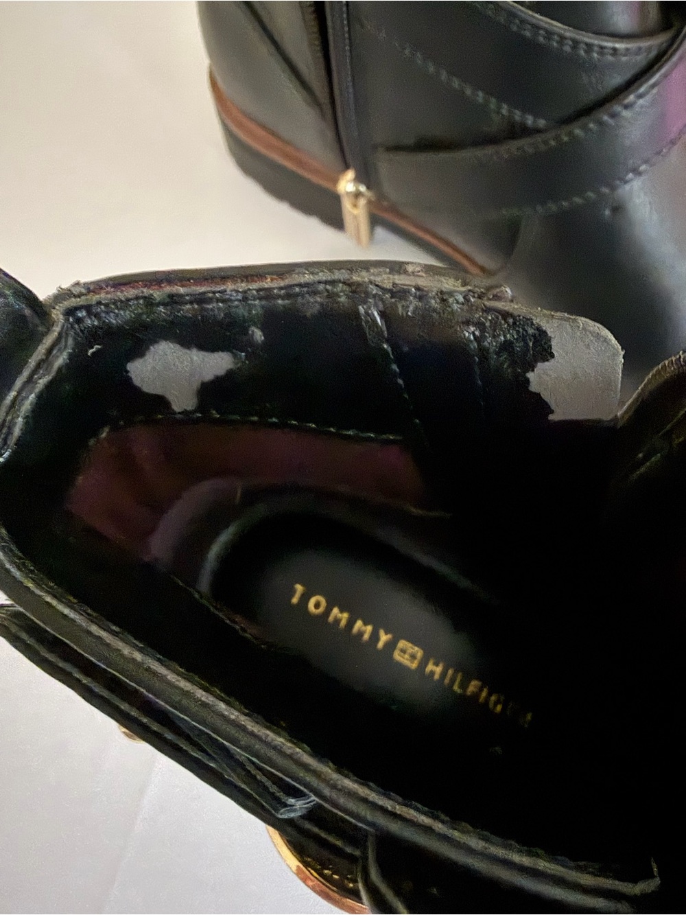 Tommy Hilfiger Black Leather Strap Ankle Boots with Gold Logo - Picture 6 of 7